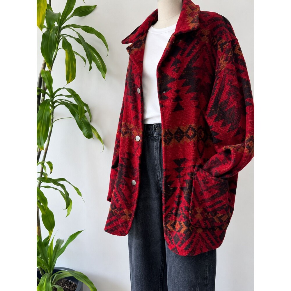 Vintage Woolrich Western Aztec Navajo Red Wool Coat Jacket Size Large